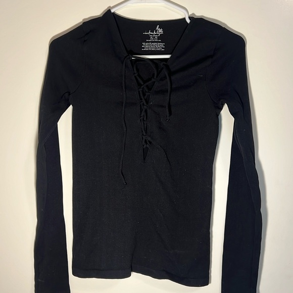 Intimately By Free People, Black Ribbed Tie Up Long Sleeve Shirt - Picture 3 of 6